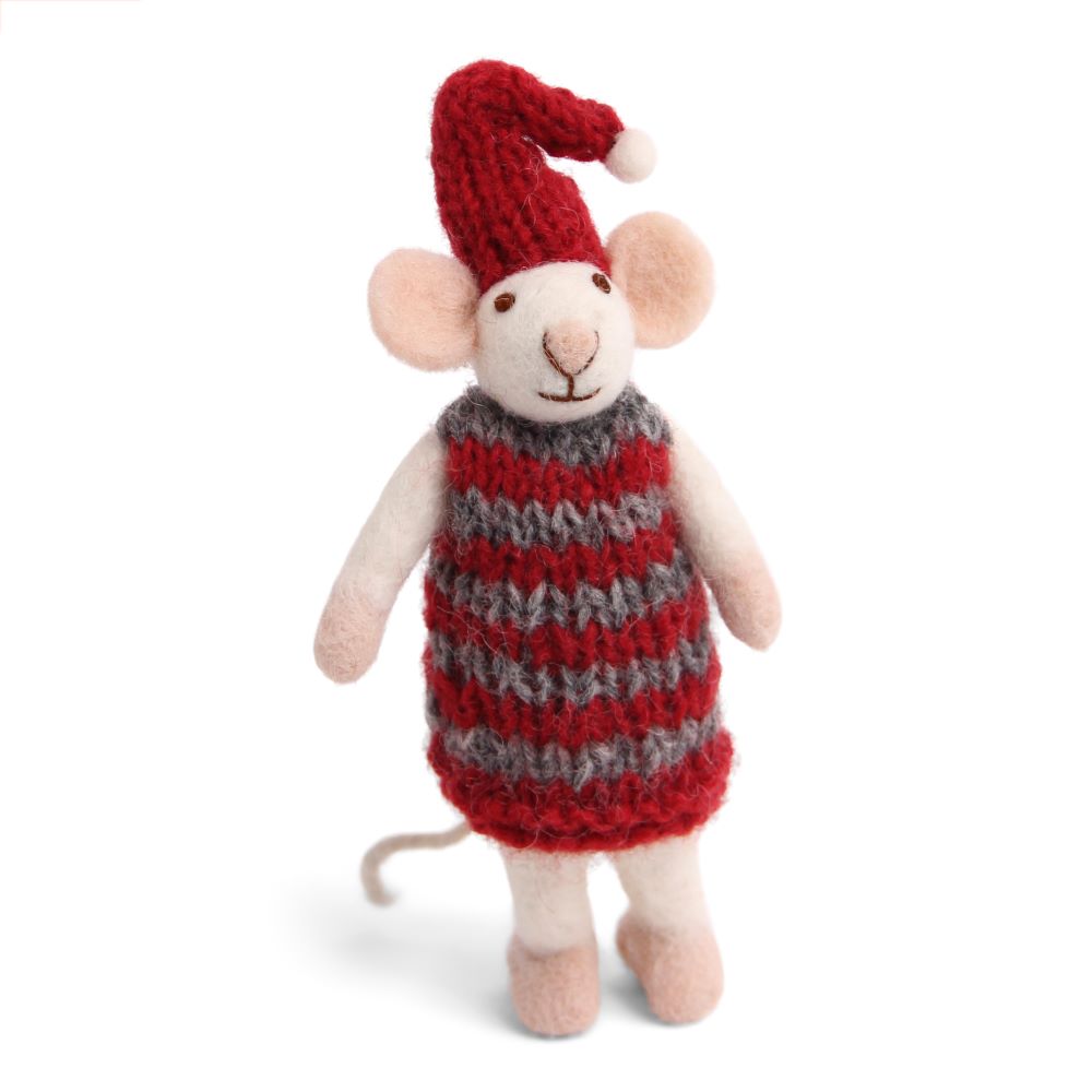 Maus weiß mit gestreiften Kleid 12cm