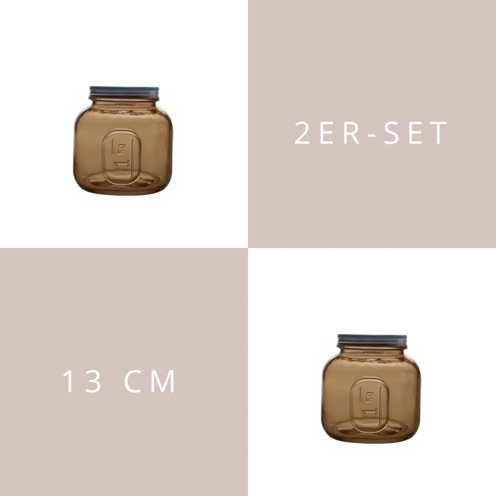 2er Set Glasgefässe mit Deckel hellbraun 13cm