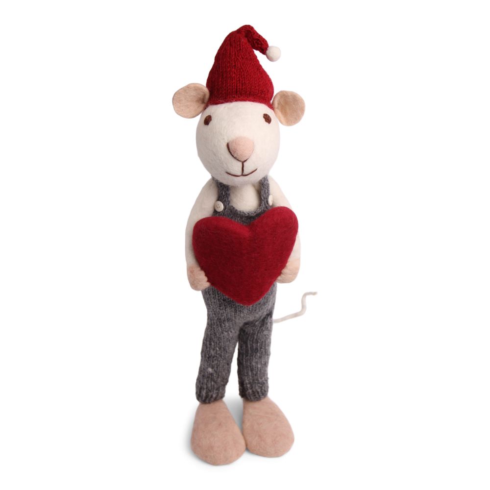 Maus weiß in Hose mit Herz 60cm