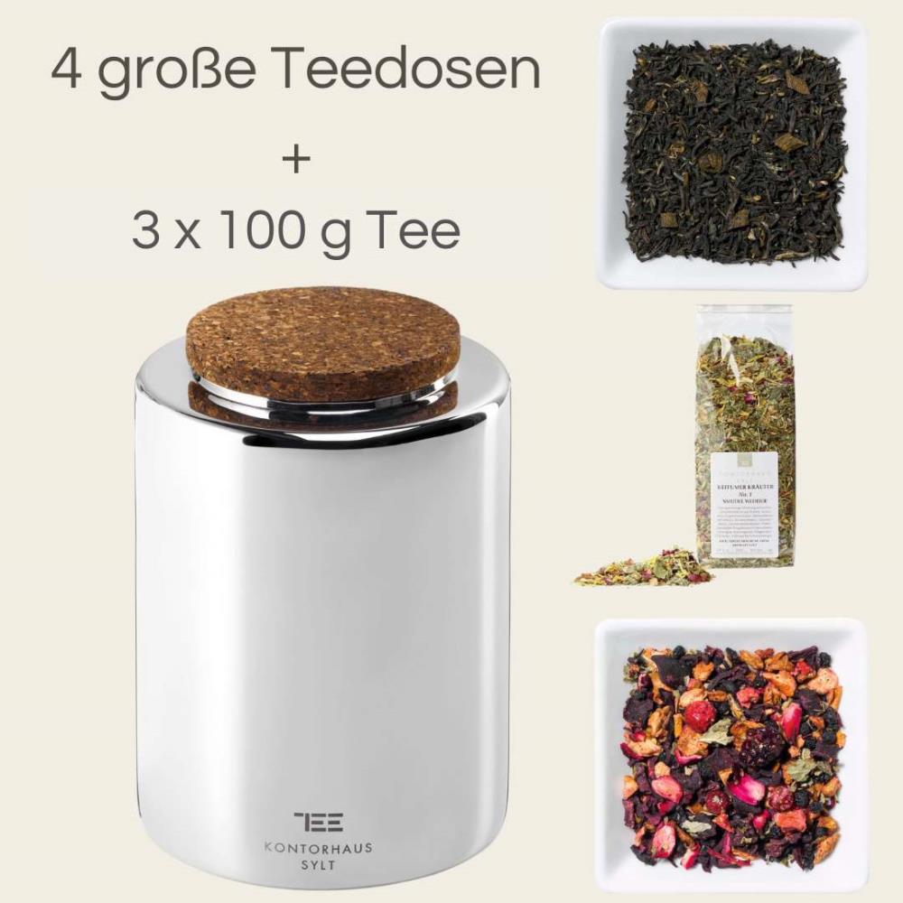 4ER SET Grosse  KONTORHAUS TEEDOSEN + 300G TEE