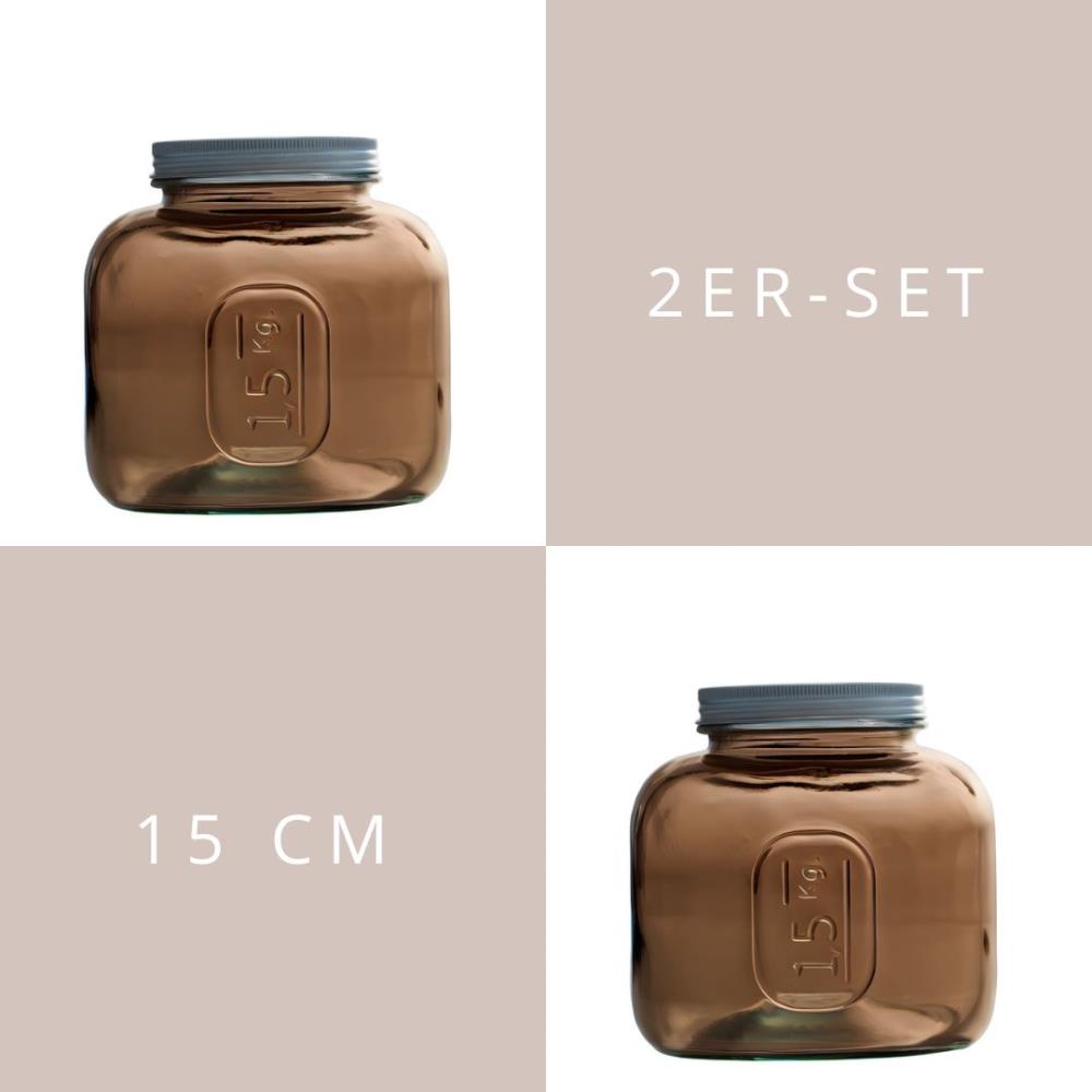 2er Set Glasgefässe mit Deckel hellbraun 15cm