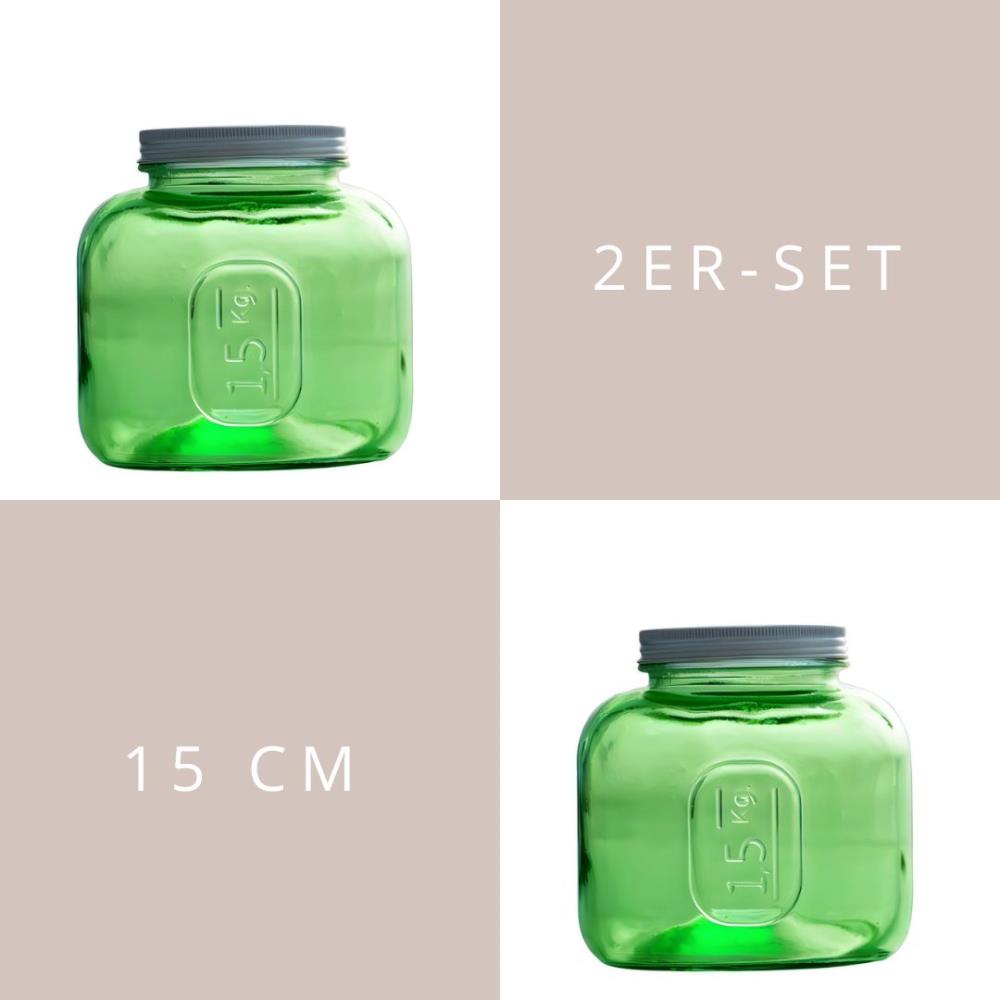 2er Set Glasgefässe mit Deckel grün 15cm